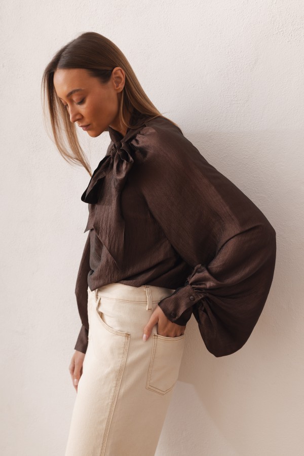 Sara Tie Blouse Brown