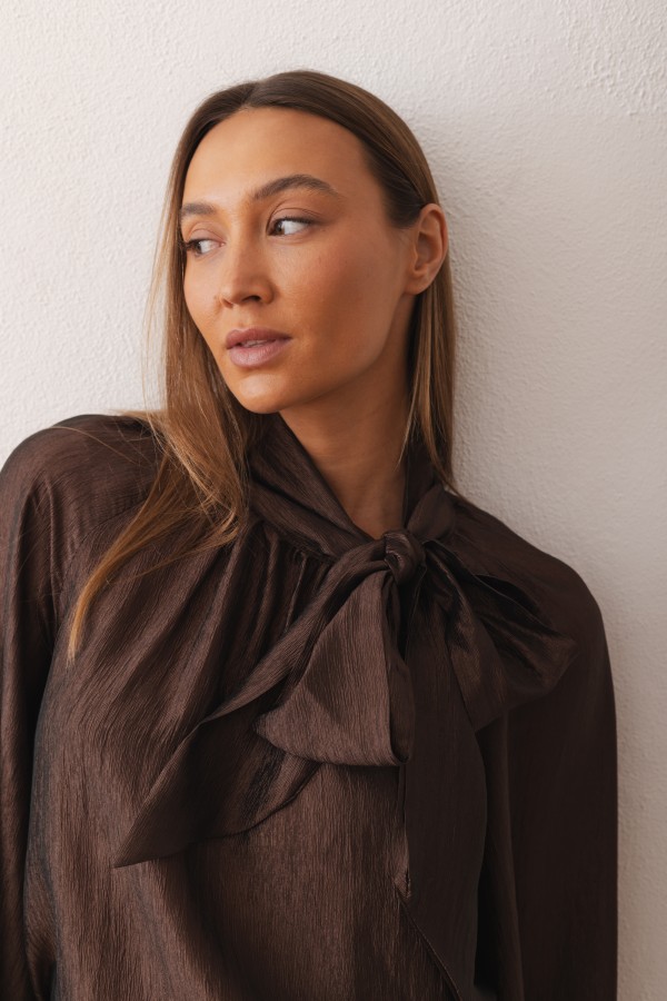 Sara Tie Blouse Brown
