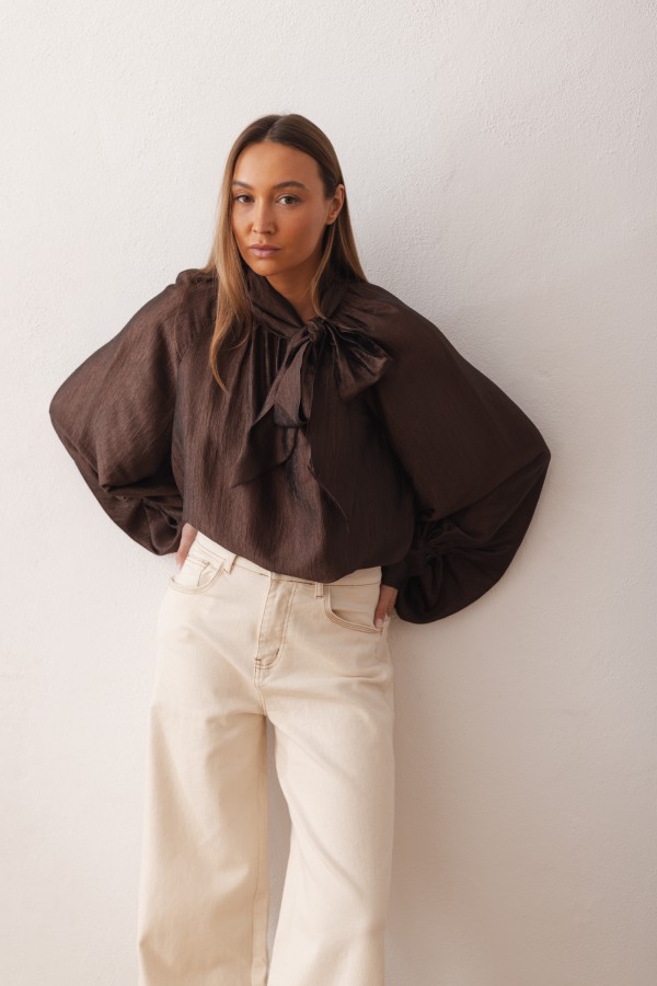 Sara Tie Blouse Brown