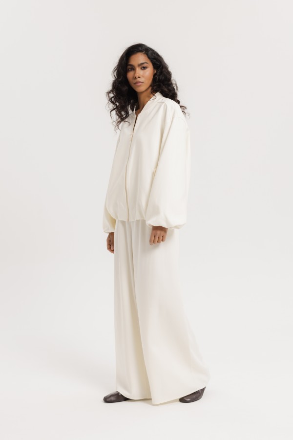 Roxane Wide-Leg Trousers Ecru