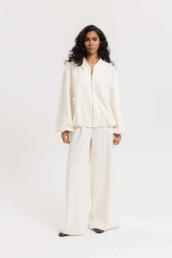 Roxane Wide-Leg Trousers Ecru