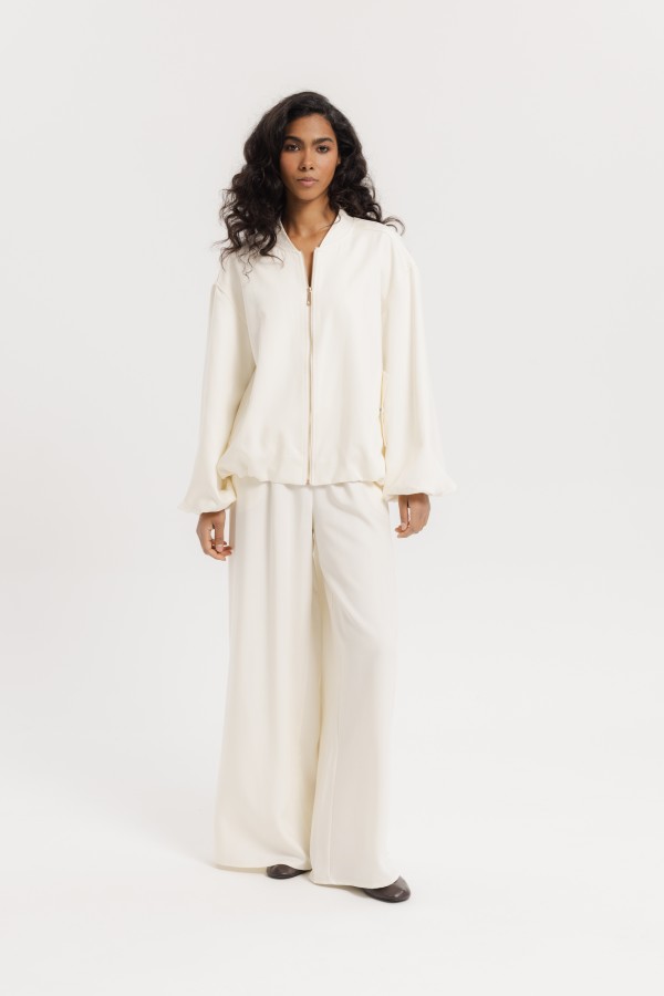 Roxane Wide-Leg Trousers Ecru