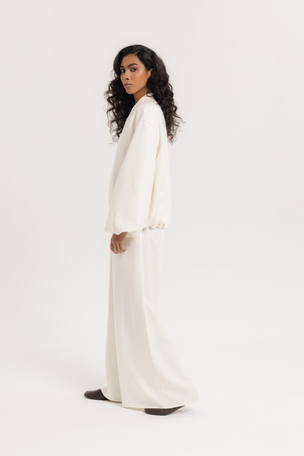 Roxane Wide-Leg Trousers Ecru