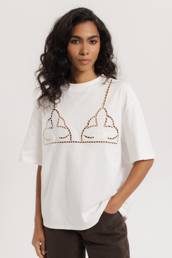 Bettie Bluzka Z Haftem Biała