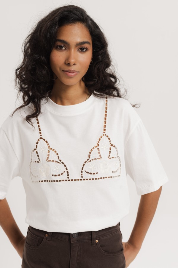 Bettie Bluzka Z Haftem Biała