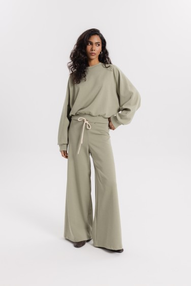 Lynn Spodnie Wide Leg Oliwkowe