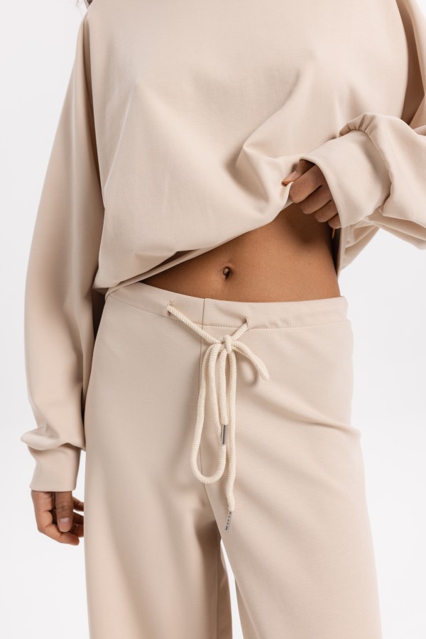 Lynn Wide Leg Trousers Beige