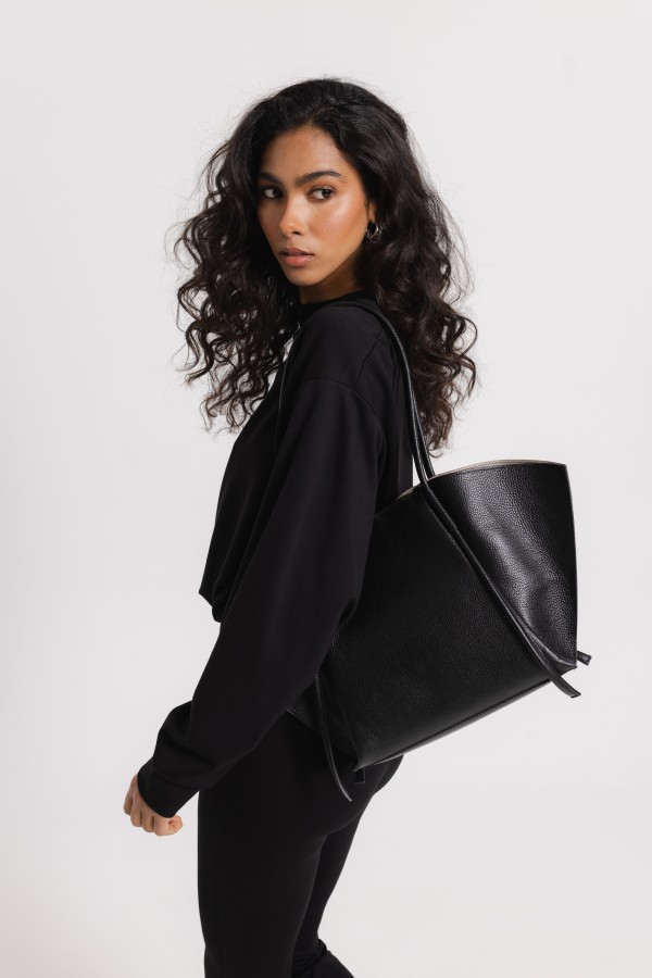 Skórzana Torebka Shopper Czarna