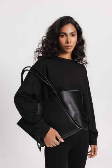 Black Leather Shopper Bag