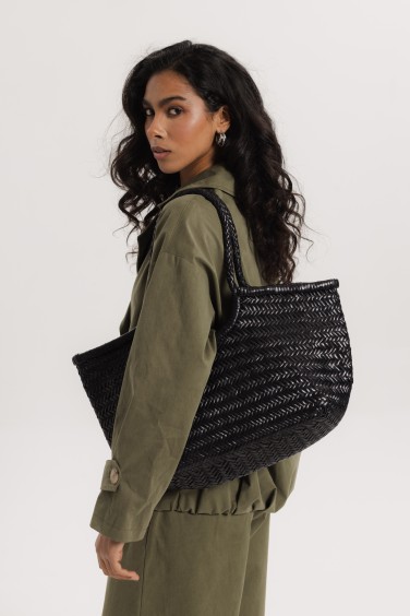 Black Woven Leather Shopper...
