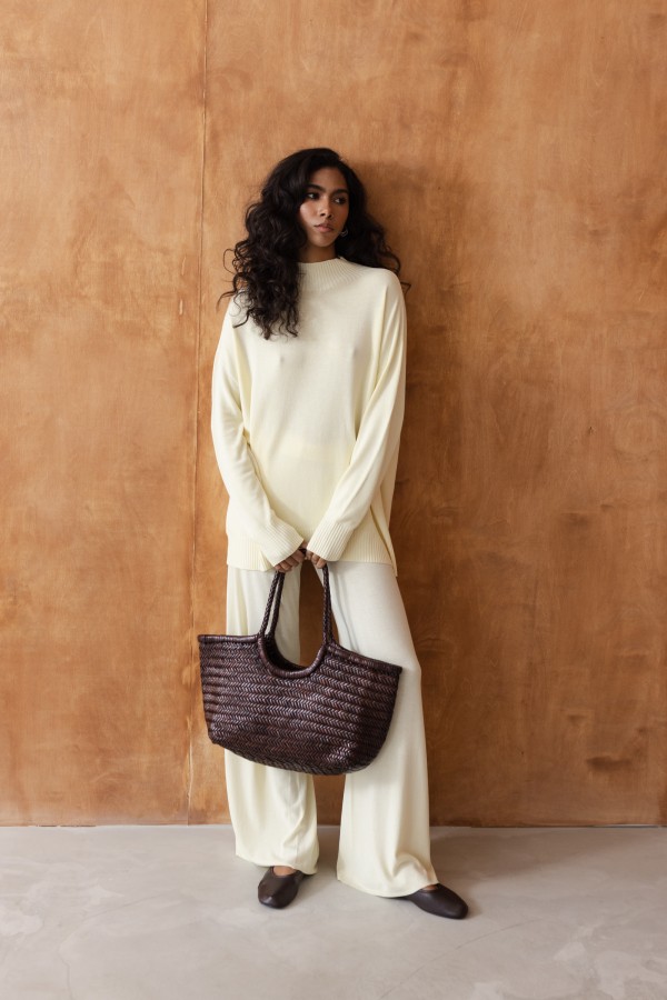 Skórzana Torba Pleciona Shopper Brązowa