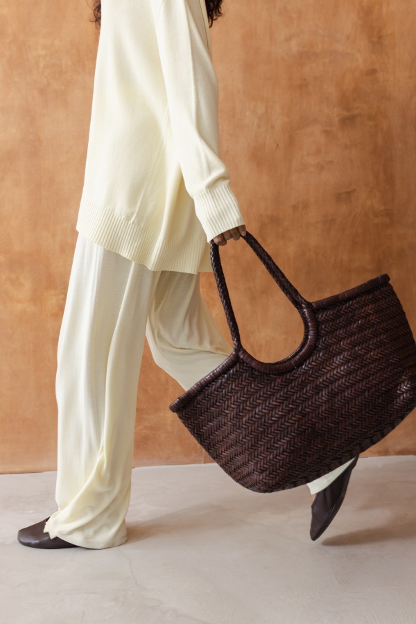 Skórzana Torba Pleciona Shopper Brązowa