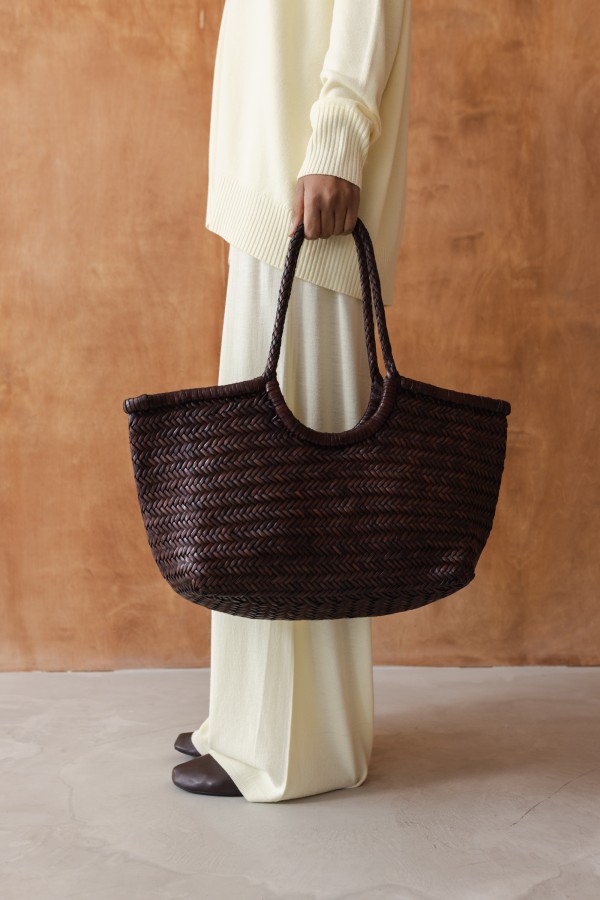 Skórzana Torba Pleciona Shopper Brązowa