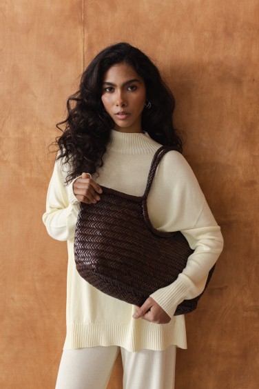 Brown Woven Leather Shopper...