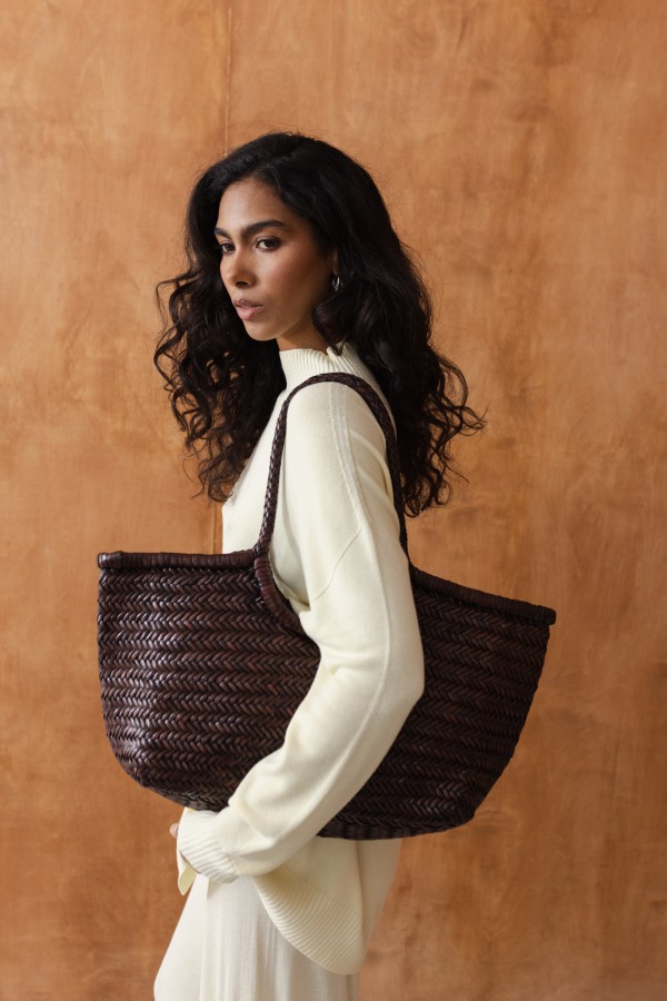 Skórzana Torba Pleciona Shopper Brązowa