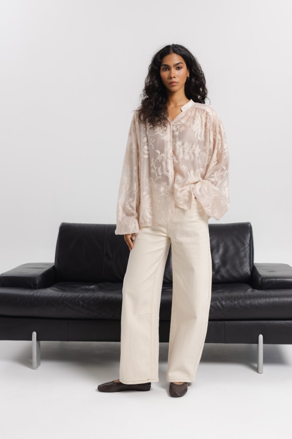 Ursula Shirt with Decorative Embroidery Beige