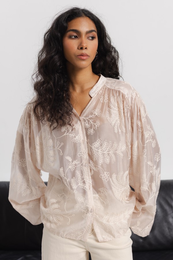 Ursula Shirt with Decorative Embroidery Beige