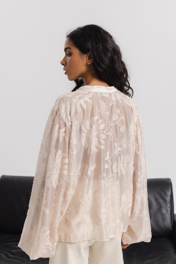 Ursula Shirt with Decorative Embroidery Beige