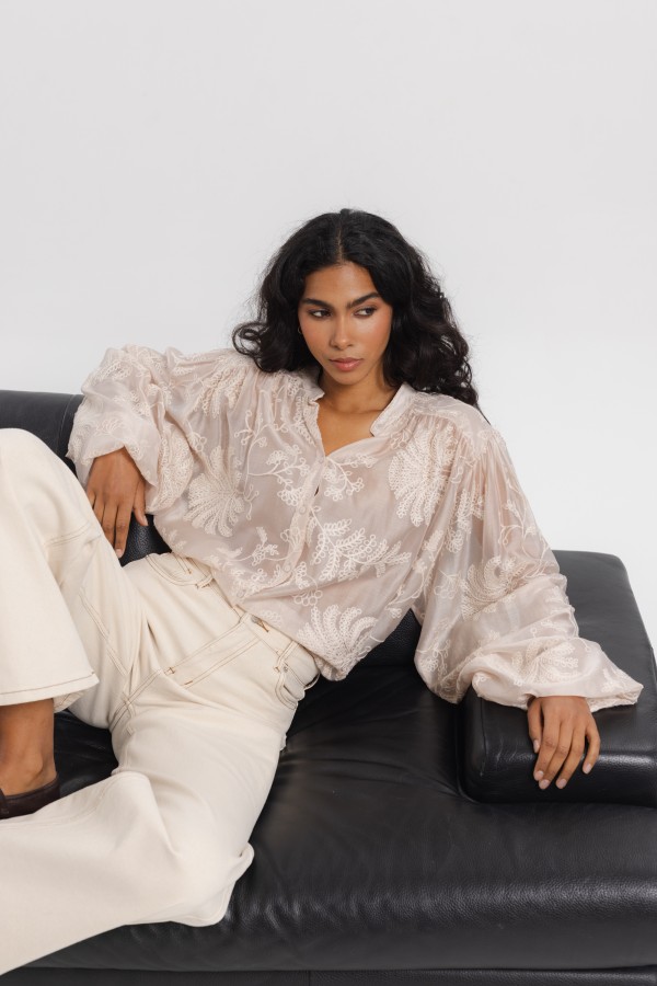 Ursula Shirt with Decorative Embroidery Beige