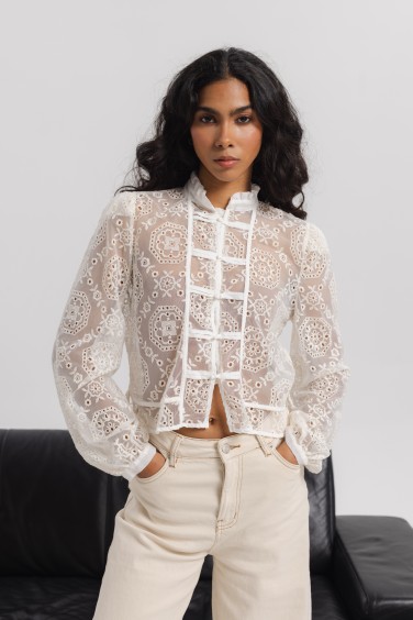 Marie Openwork Blouse Cream