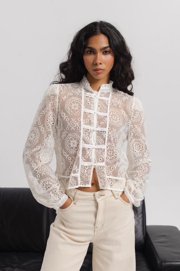 Marie Openwork Blouse Cream