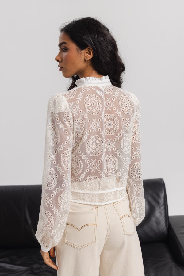 Marie Openwork Blouse Cream