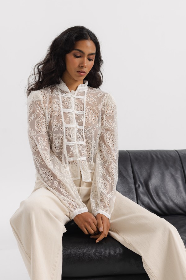 Marie Openwork Blouse Cream