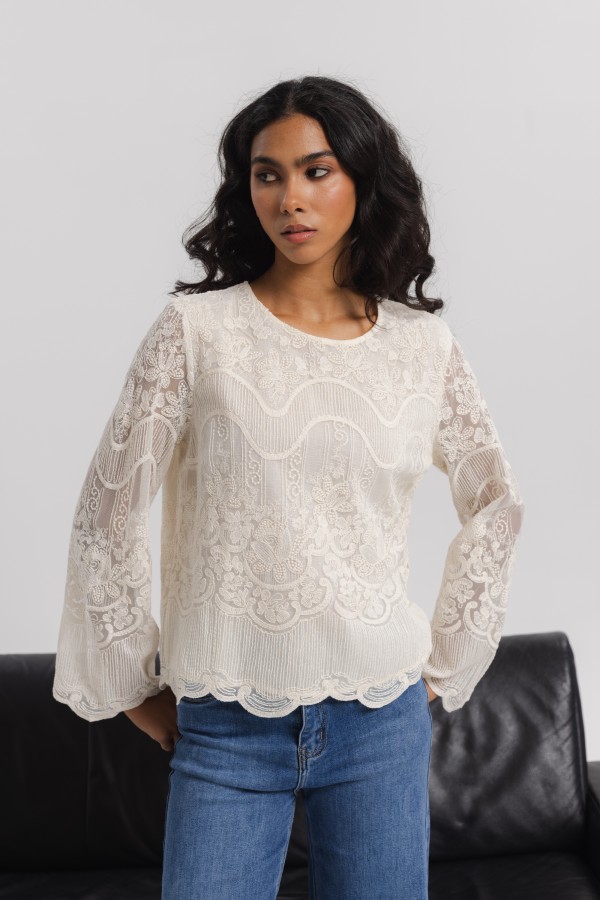 Helena Embroidered Blouse Cream