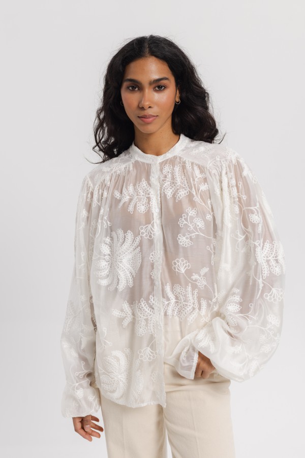 Ursula Embroidered Shirt Ecru
