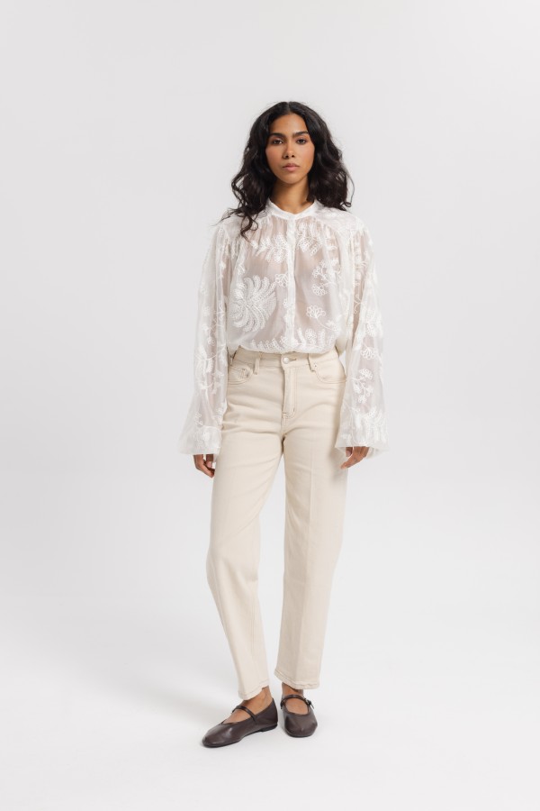 Ursula Embroidered Shirt Ecru
