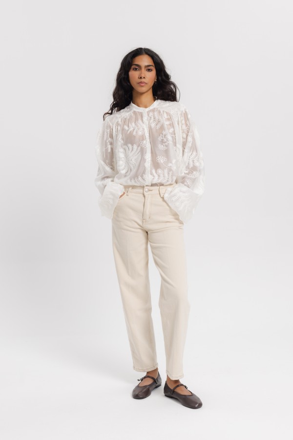 KT071 Spodnie Jeansowe Mom Fit Cream