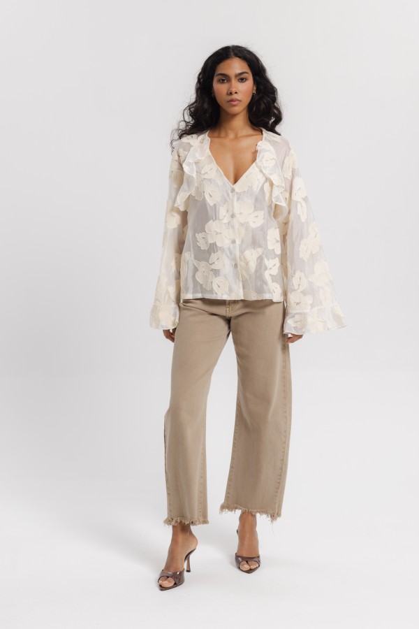 W3665 Barrel Jeans Beige