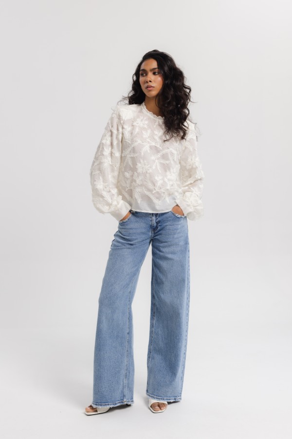 Lorena Embroidered Blouse Cream