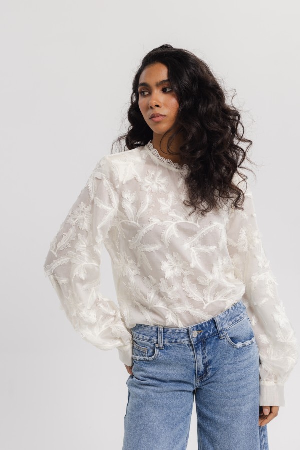 Lorena Embroidered Blouse Cream