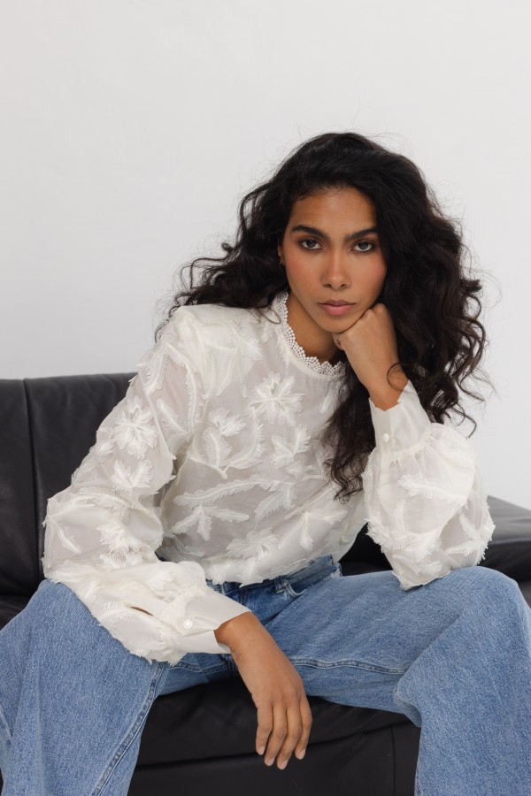 Lorena Embroidered Blouse Cream