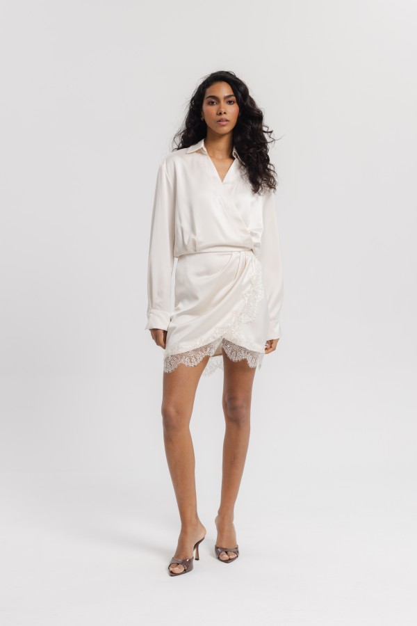 Sonia Satin Dress with Lace Beige