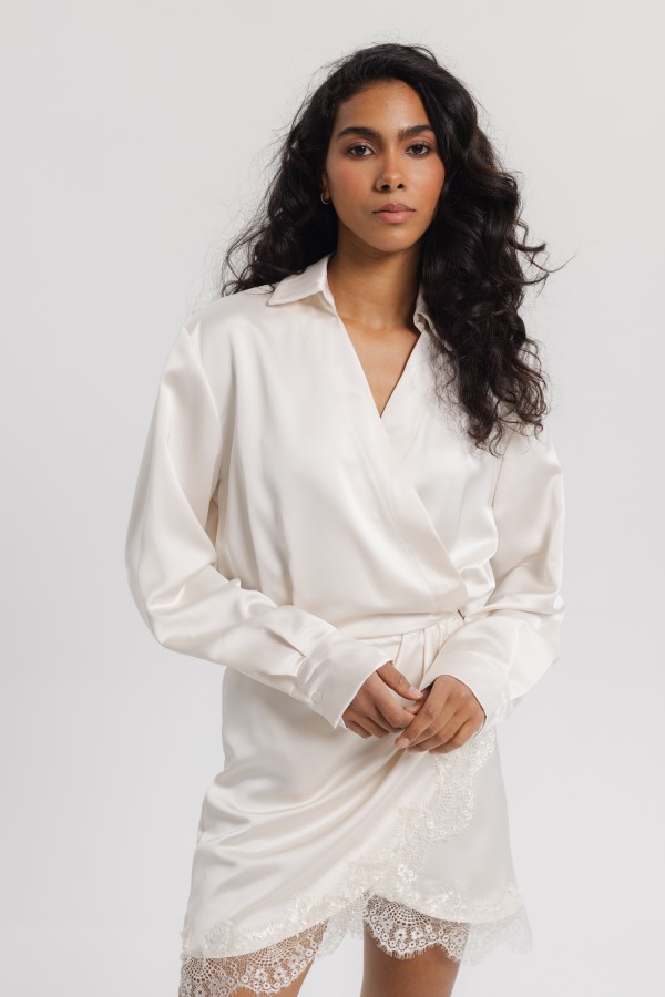 Sonia Satin Dress with Lace Beige