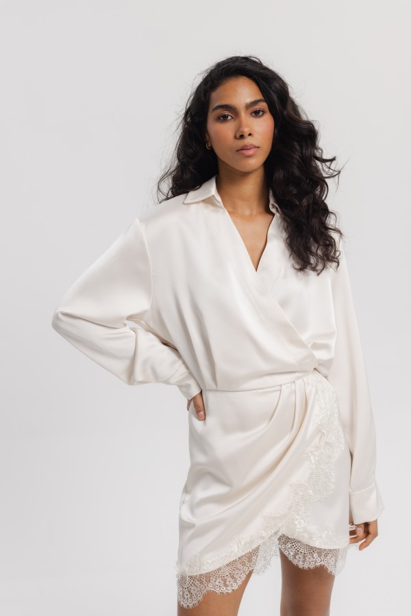 Sonia Satin Dress with Lace Beige