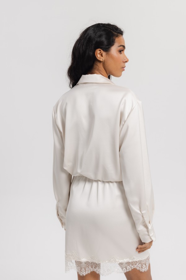 Sonia Satin Dress with Lace Beige