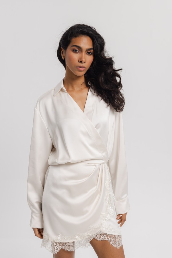 Sonia Satin Dress with Lace Beige