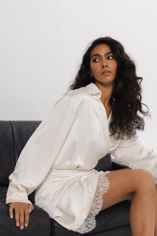 Sonia Satin Dress with Lace Beige