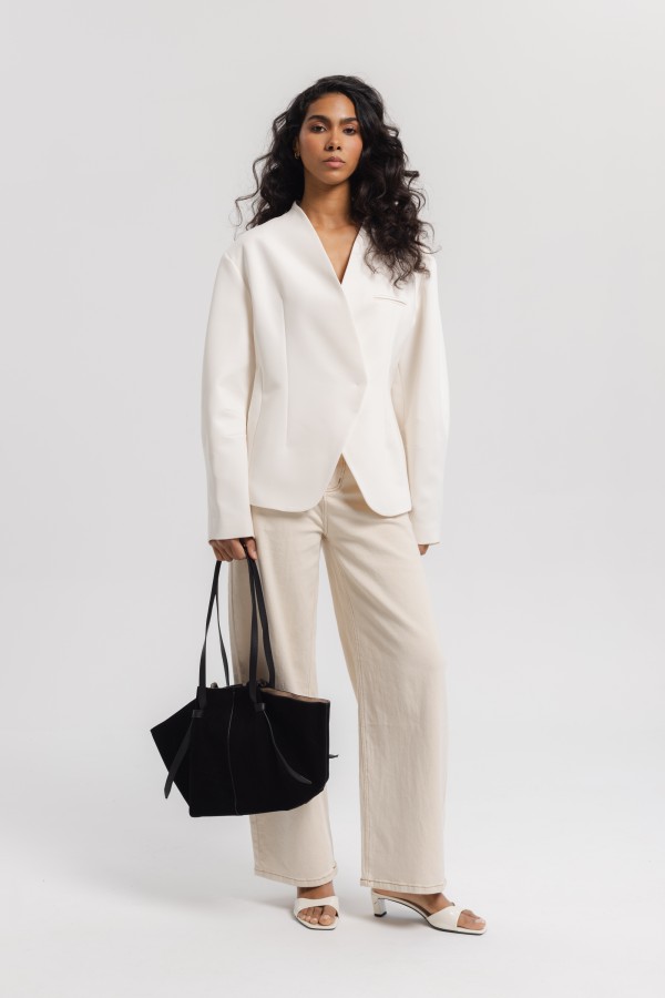 Torba Skórzana Zamszowa Shopper Czarna