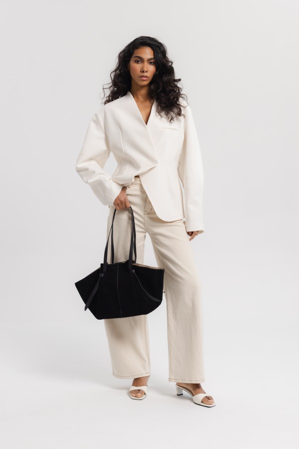 Torba Skórzana Zamszowa Shopper Czarna