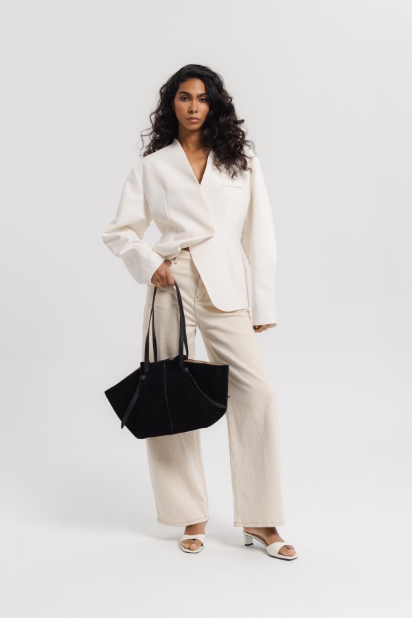 Torba Skórzana Zamszowa Shopper Czarna