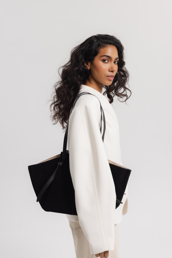 Torba Skórzana Zamszowa Shopper Czarna