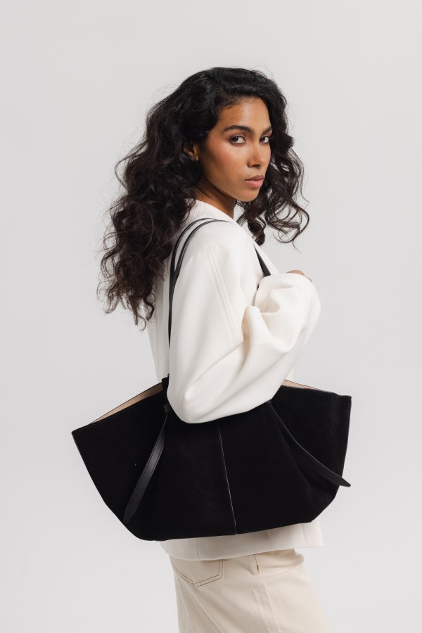 Torba Skórzana Zamszowa Shopper Czarna