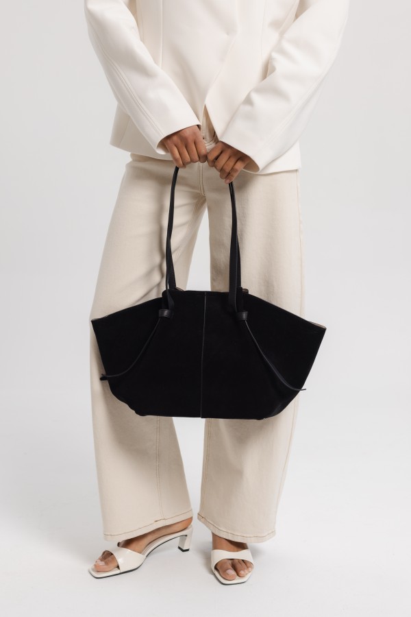 Leather Suede Shopper Bag Black