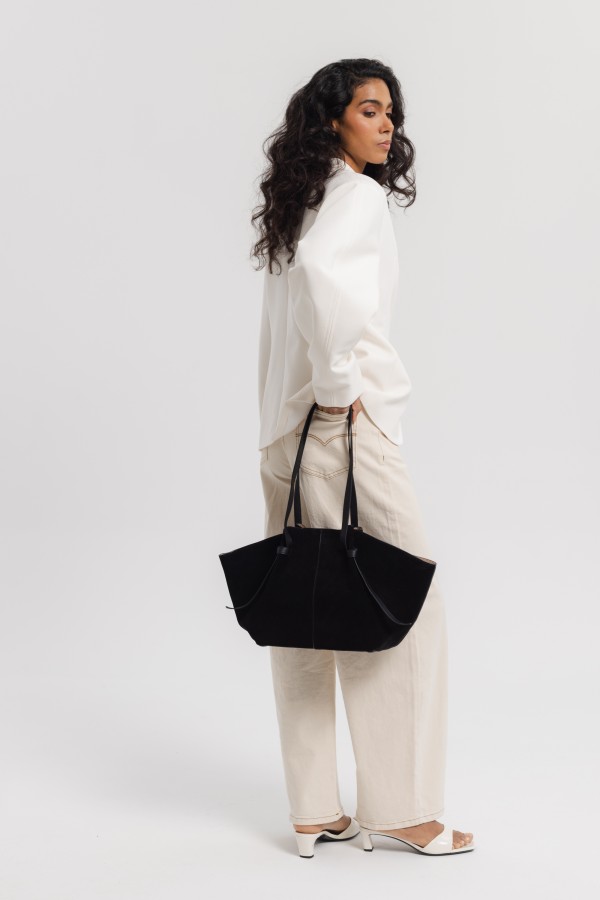 Torba Skórzana Zamszowa Shopper Czarna