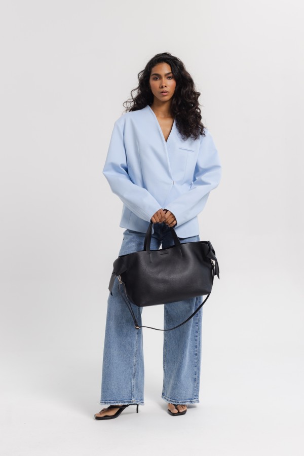 Torba Skórzana Soft Shopper Z Wiązaniem Czarna