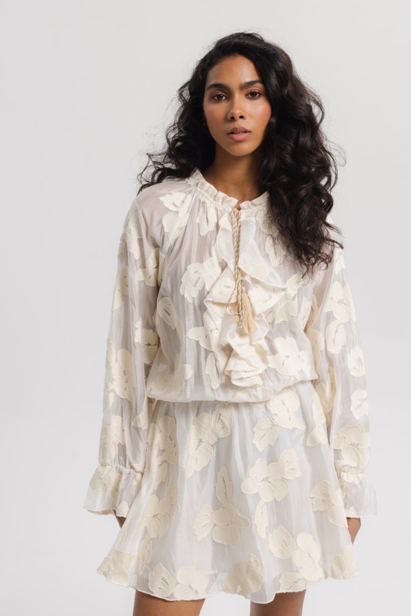 Flora Dress with Embroidery Cream